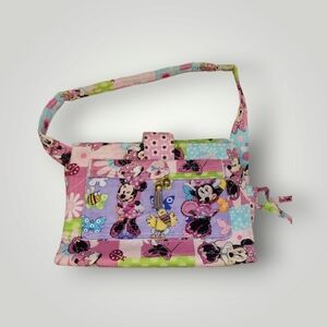 Handmade Minnie Mouse floral pink green clutch Bag Purse